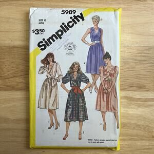 Vintage 1983 Simplicity 5989 Sewing Pattern Pullover Dress Surplice Bodice Sz 8